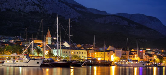Moored Yachts at Night Makarska