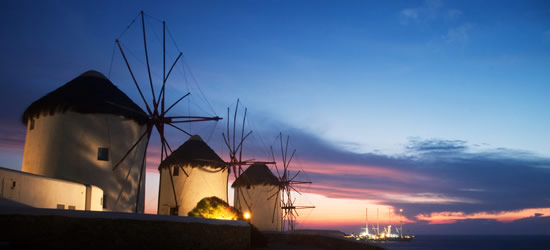 Windmills at Twilight, Santorini
